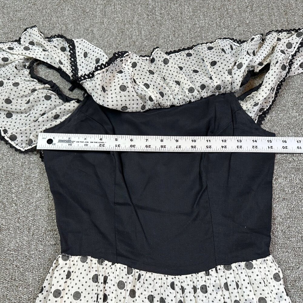 Vintage Darling Debs 60s 70s Polka Dot Off Shoulder Ruffle Maxi Dress X-Small - Picture 3 of 8